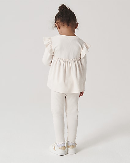 Mini girls cream rib peplum top set