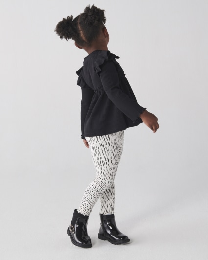 Mini girls black frill long sleeve top set