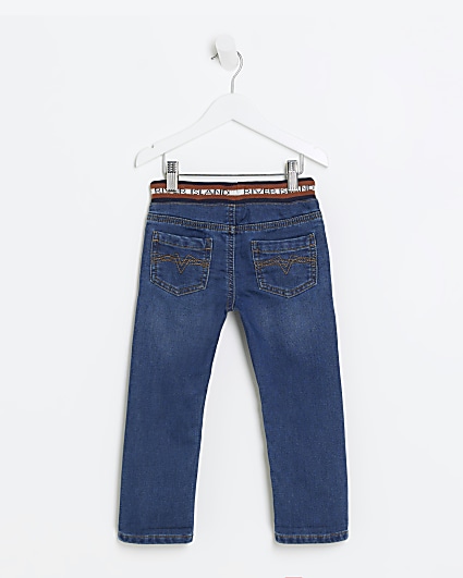 Mini boys blue RI waistband slim jeans