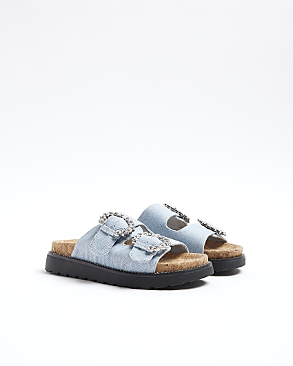 Girls blue denim buckle corkbed sandals