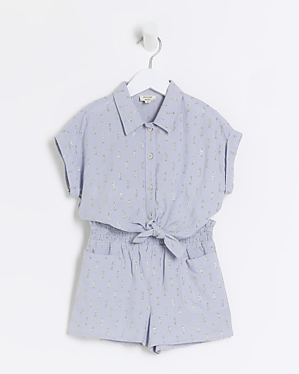 Mini girls blue glitter shirt and shorts set