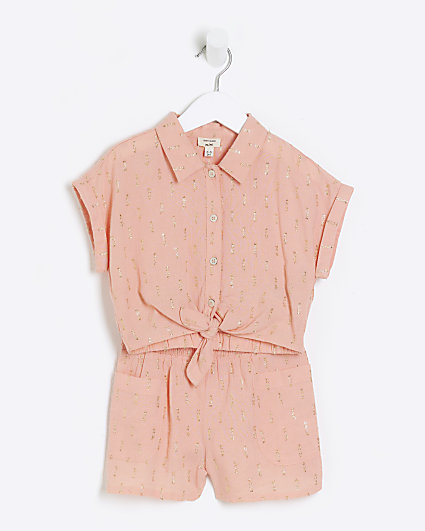 Mini girls coral glitter shirt and shorts set