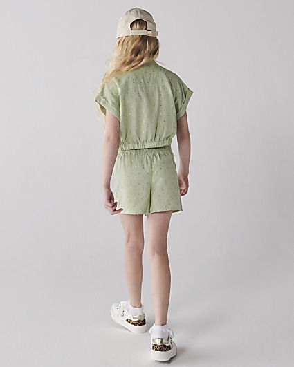 Girls green glitter shirt and shorts set