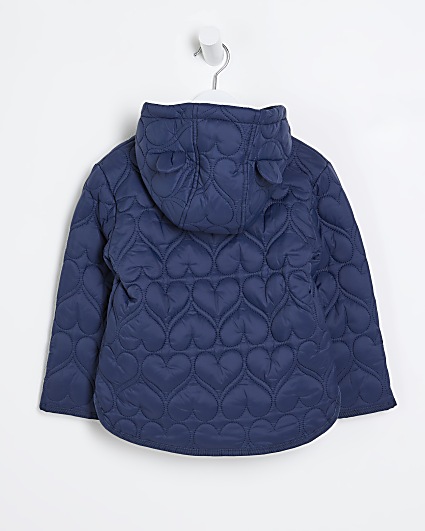 Mini girls navy Padded Heart Quilted Coat