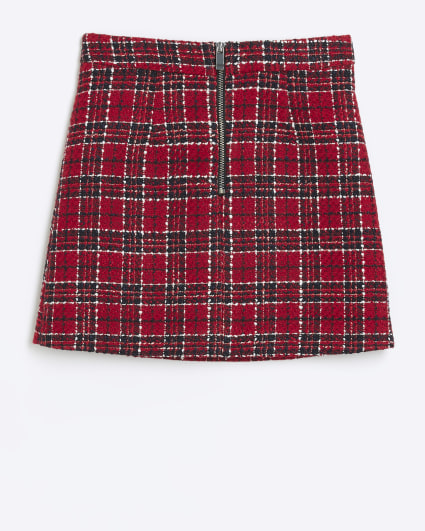 Girls red boucle check skirt