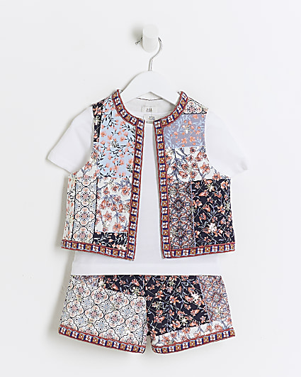 Mini girls floral print waistcoat 3 pack set