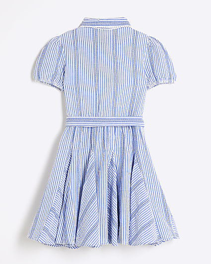 Girls blue stripe belted shirt dress