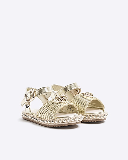 Mini girls gold woven studded sandals