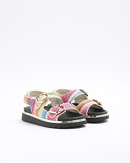 Girls pink raffia stripe sandals