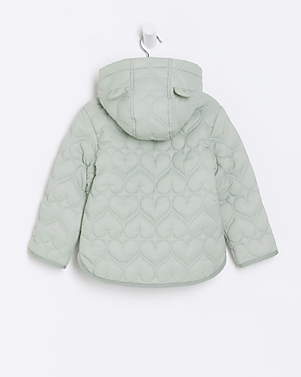 Mini girls green heart quilted jacket