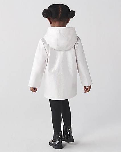 Mini girls white bow hooded rain coat
