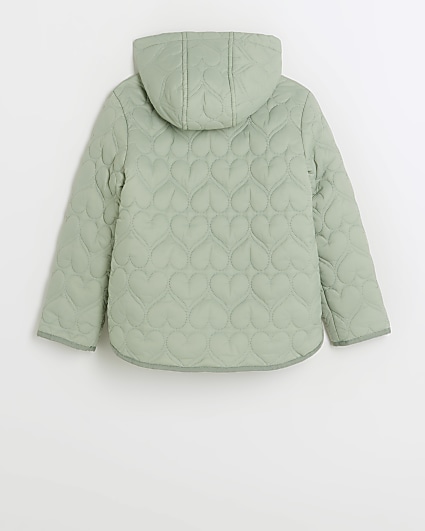 Girls green heart quilted coat
