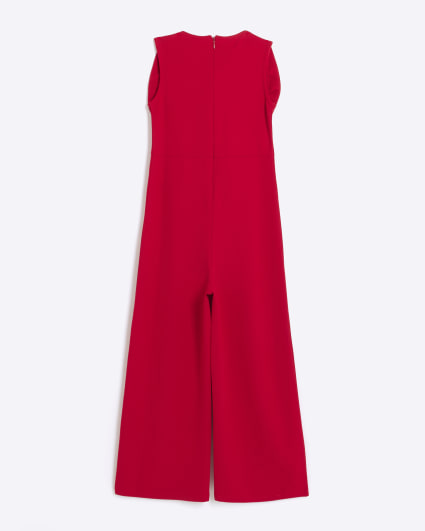 Girls red bow wide leg jumpsuit