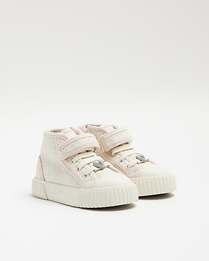 Mini girls cream embroidered trainers