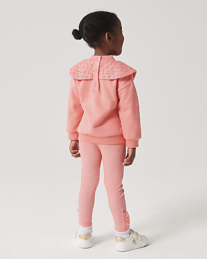 Mini girls coral bow sweatshirt set