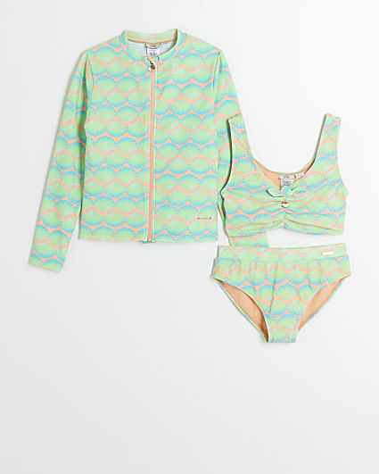 Girls green shell rash swim set