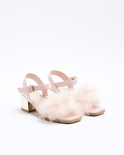 Girls pink fluffy heeled sandals