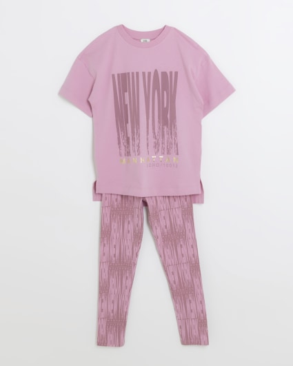 Girls pink New York graphic t-shirt set