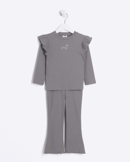 Mini girls grey top and flare trousers set