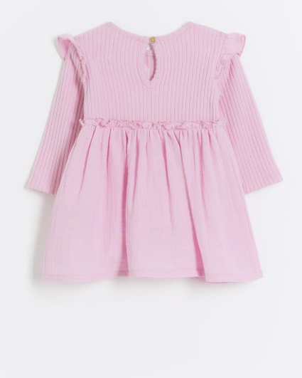 Baby girls pink rib long sleeve dress