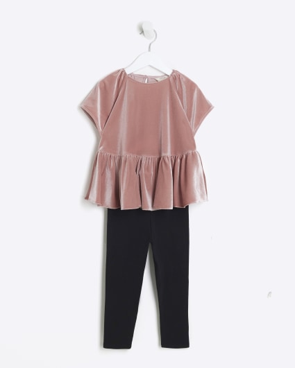 Mini girls pink velvet top and leggings set