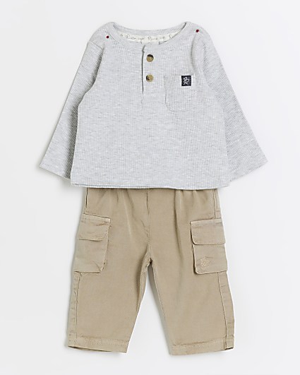 Baby boys grey rib top and cargo trousers set