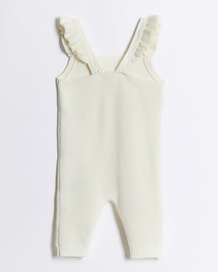 Baby girls cream knitted floral dungarees