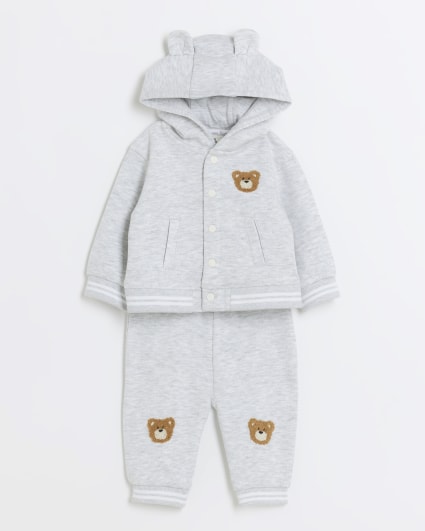 Baby grey bear hoodie and joggers set