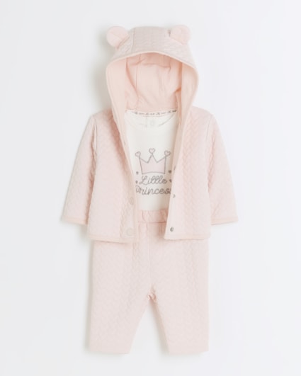 Baby girl pink heart quilted jacket set