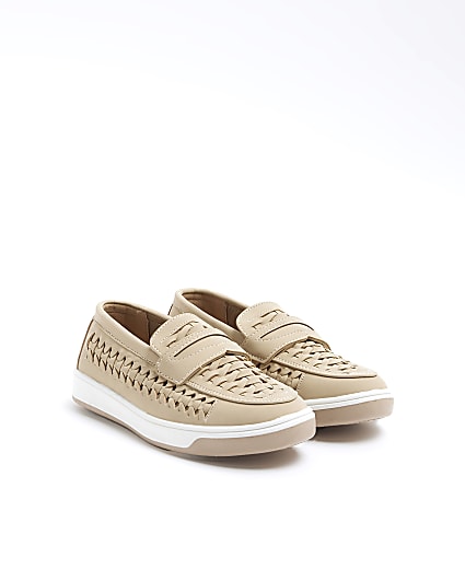 Boys beige weave loafers