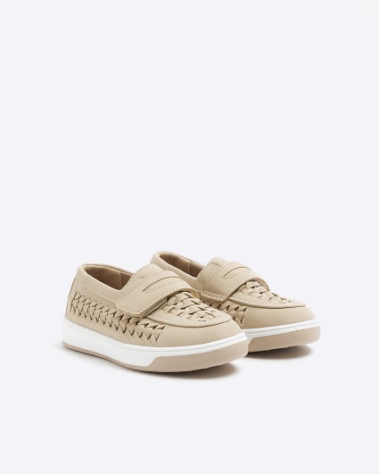 Mini boys beige weave velcro loafers