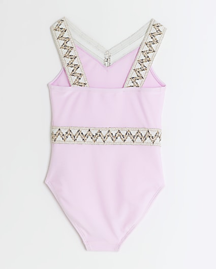 Girls pink zig zag elastic swimsuit