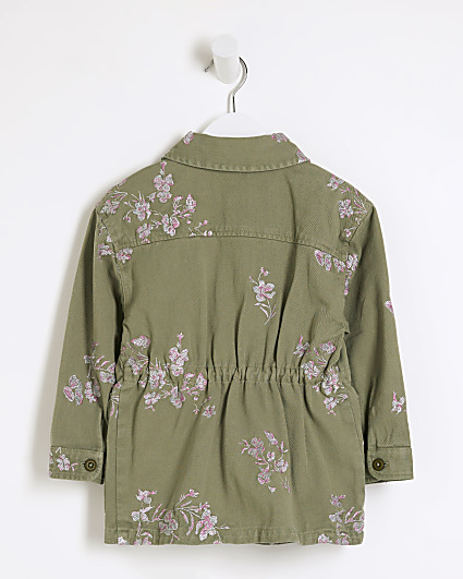 Mini girls khaki embroidered floral jacket