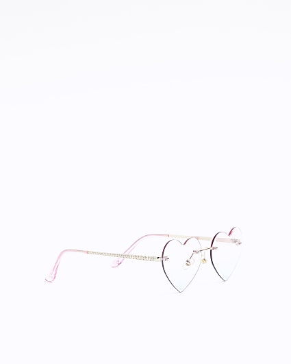 Girls pink rimless heart sunglasses