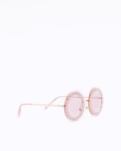 Girls pink flower round sunglasses