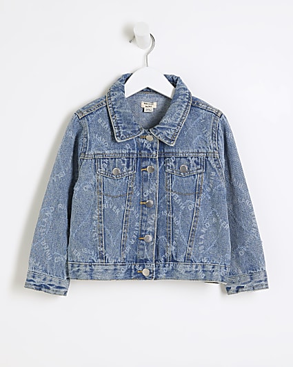 Mini girls blue heart distressed denim jacket