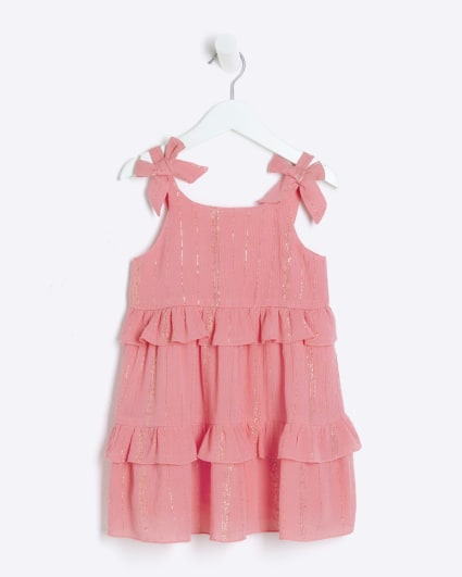 Mini girl coral glitter stripe beach dress