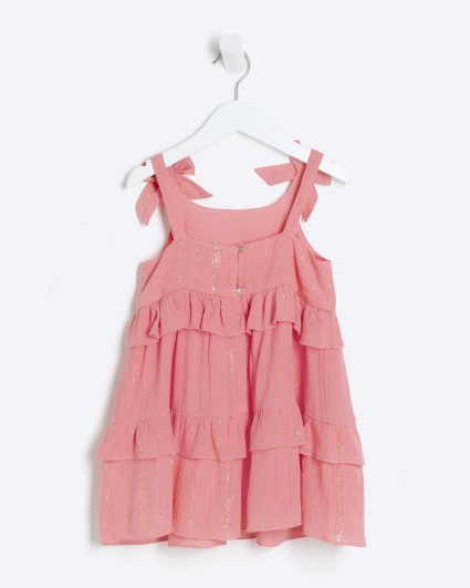 Mini girl coral glitter stripe beach dress