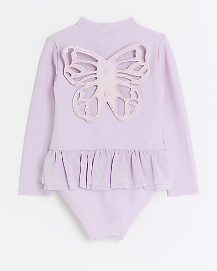 Mini Girls Lilac Butterfly Frill Swimsuit