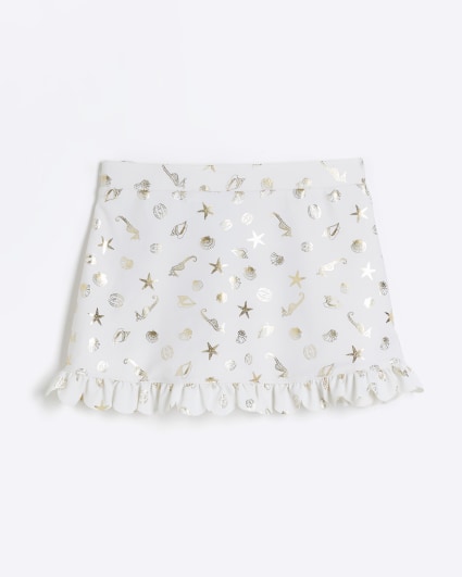 Mini girls cream shell wrap swim skirt