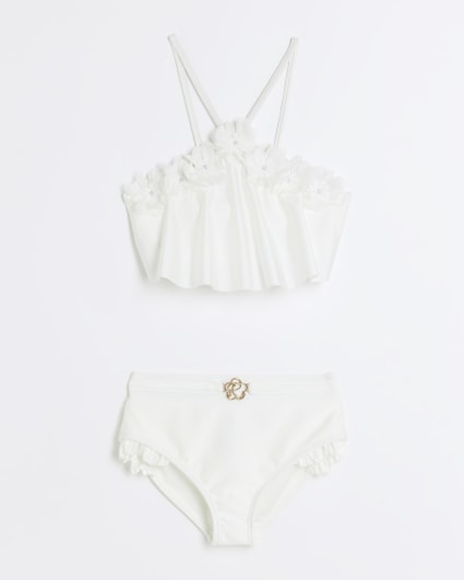 Girls white flower bikini set