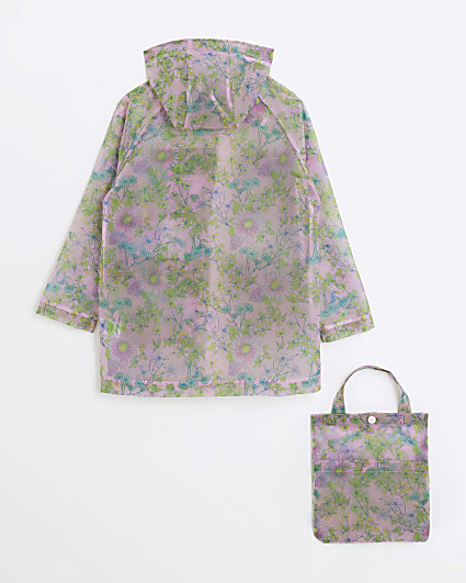 Girls pink floral rain coat and bag set