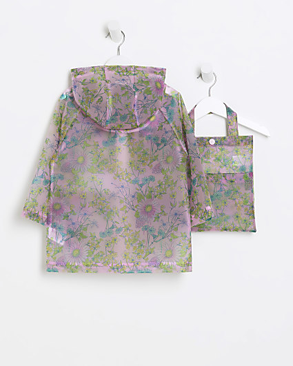 Mini girls pink floral rain coat and bag set