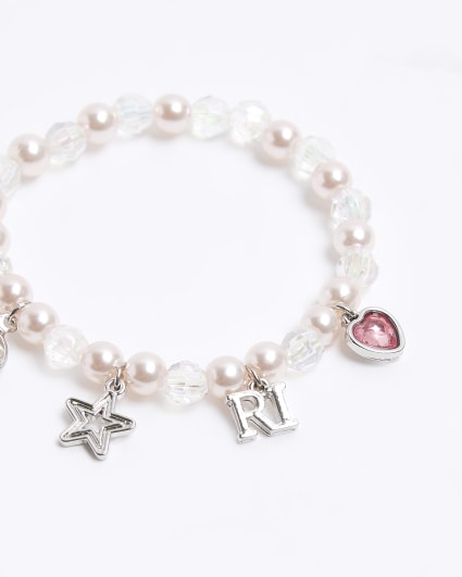 Girls silver pearl charm bracelet