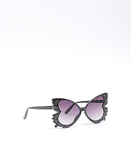 Girls black glitter butterfly sunglasses