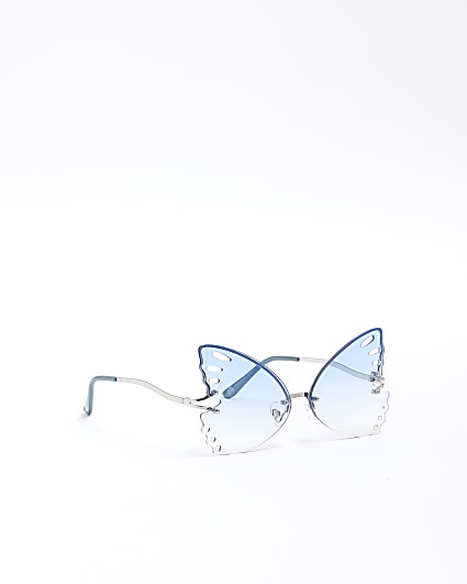 Girls blue rimless butterfly sunglasses