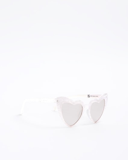 Girls white glitter heart sunglasses