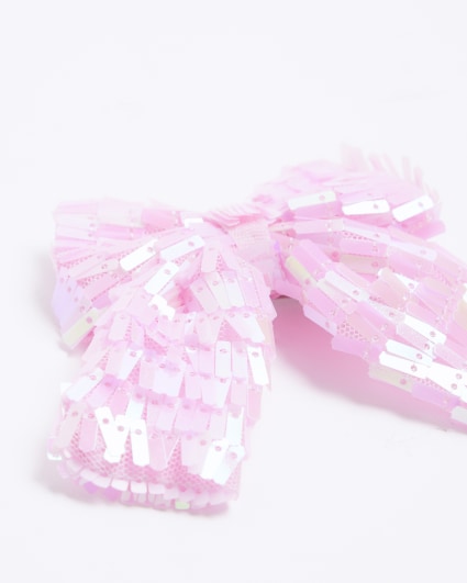 Girls pink sequin bow hair clip