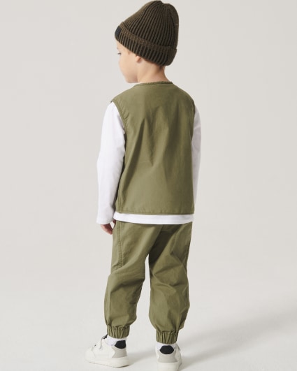 Mini boys khaki cargo zip up gilet set