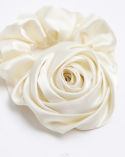 Girls cream rose corsage scrunchie